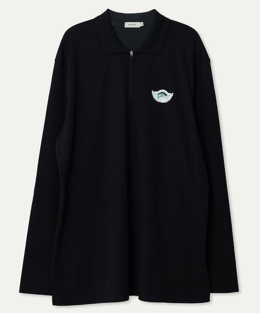 MAYOL Half-Zip Long-Sleeve Polo Shirt_Black