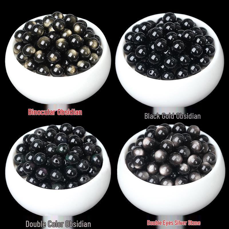 Natural Double Gold Eye Obsidian Beads Pixiu Bracelet with Silver Sheen Crystal Accessories