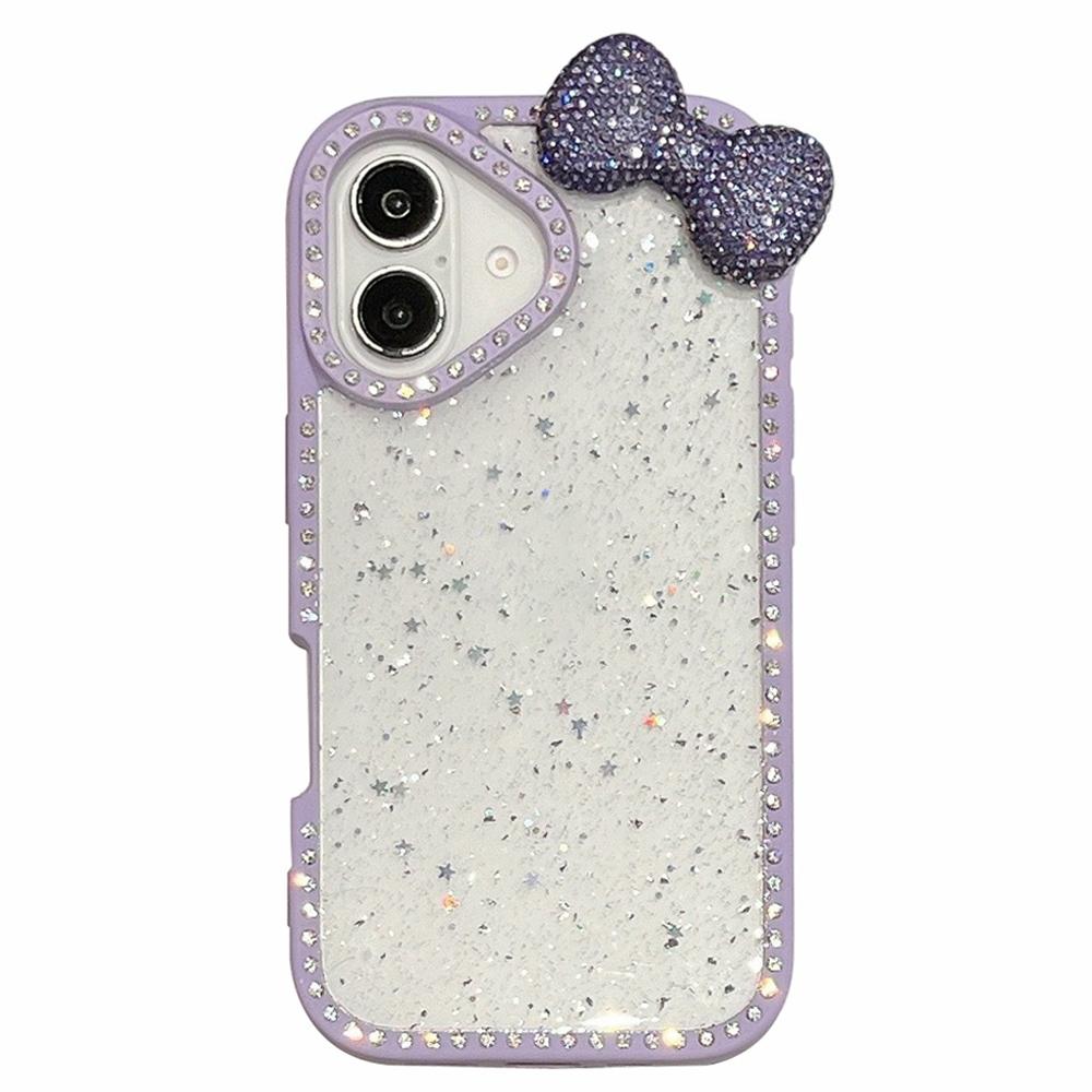 For iPhone 16 Case Star Epoxy Design TPU+PC Phone Cover with Rhinestones/Bow Tie Decor
