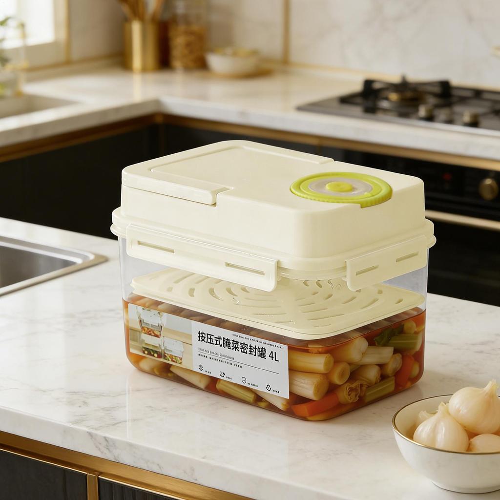 1L Pickle Jar with Press Plate Leakproof Kitchen Organizer Bins For Gherkin Sauerkraut Olive And Kimchi Storage Container