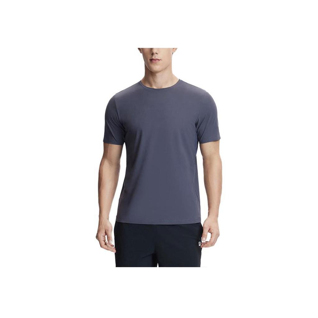 Fila Fitness Series Printed Letter Knitted Solid Color Straight-Cut Round Neck Short Sleeve T-Shirt Men Tops Deep-Gray A11M421119F-DY