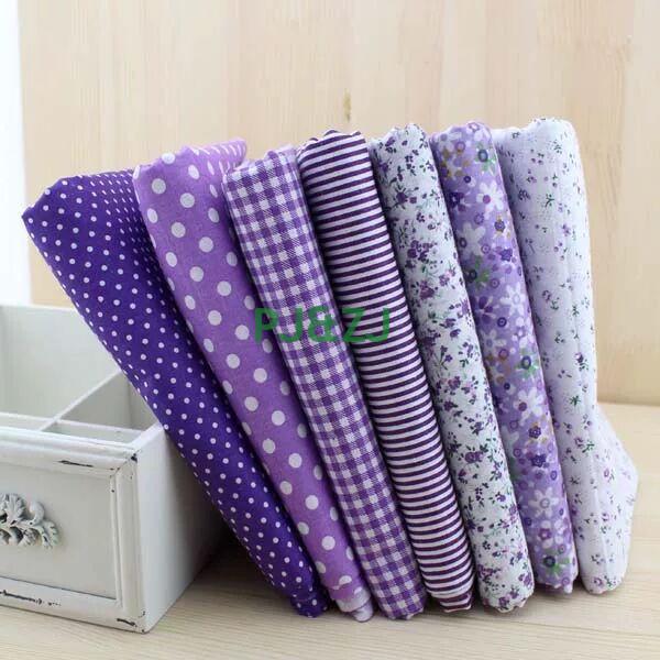7-Color Patchwork Fabric Set: Plain, Floral, Gingham, Polka Dot, Handmade DIY Cotton