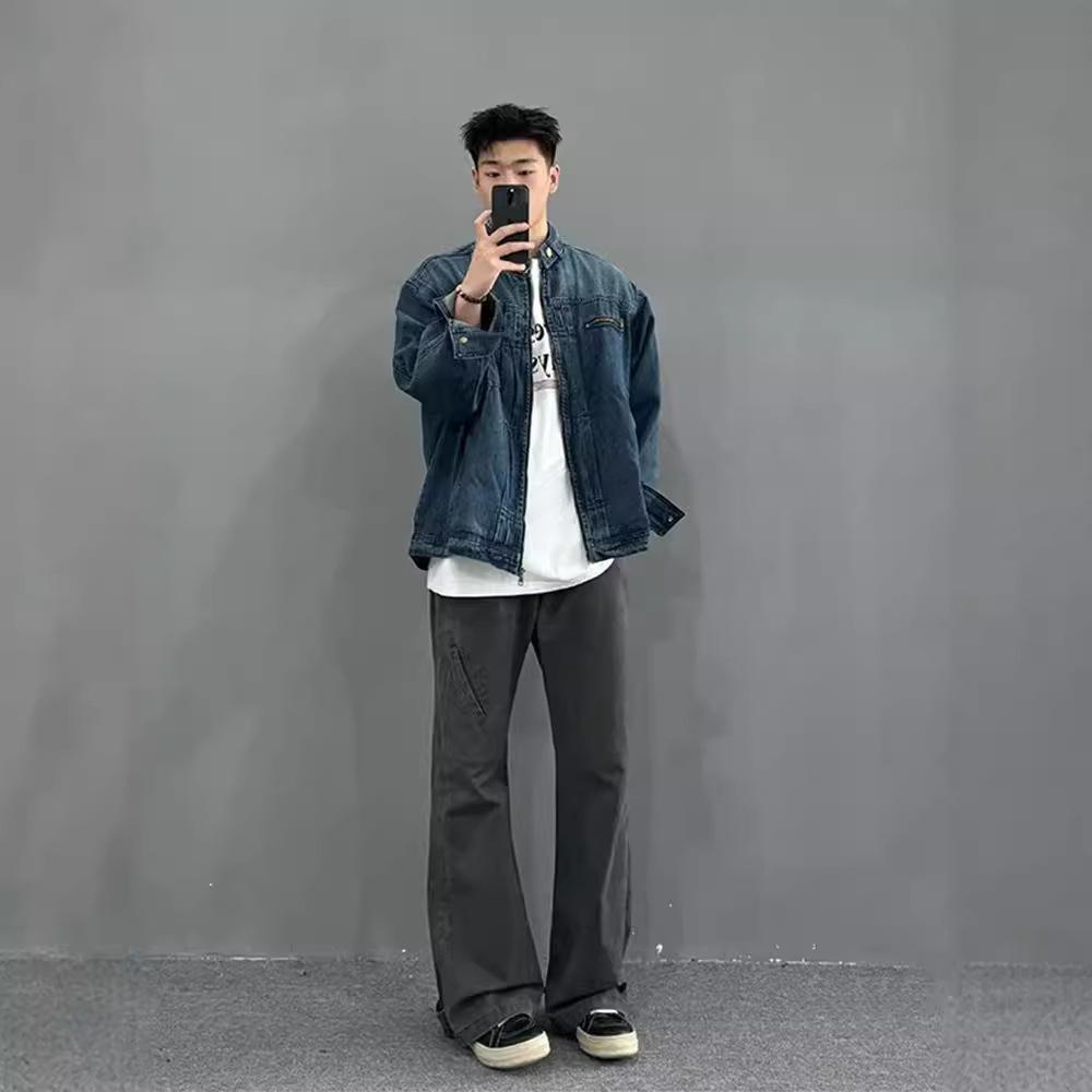 Direct Wash Gradual Change Denim Jacket Men'S And Women'S Season Loose Casual Stand-Up Collar Locomotive Couple Jacket Tide