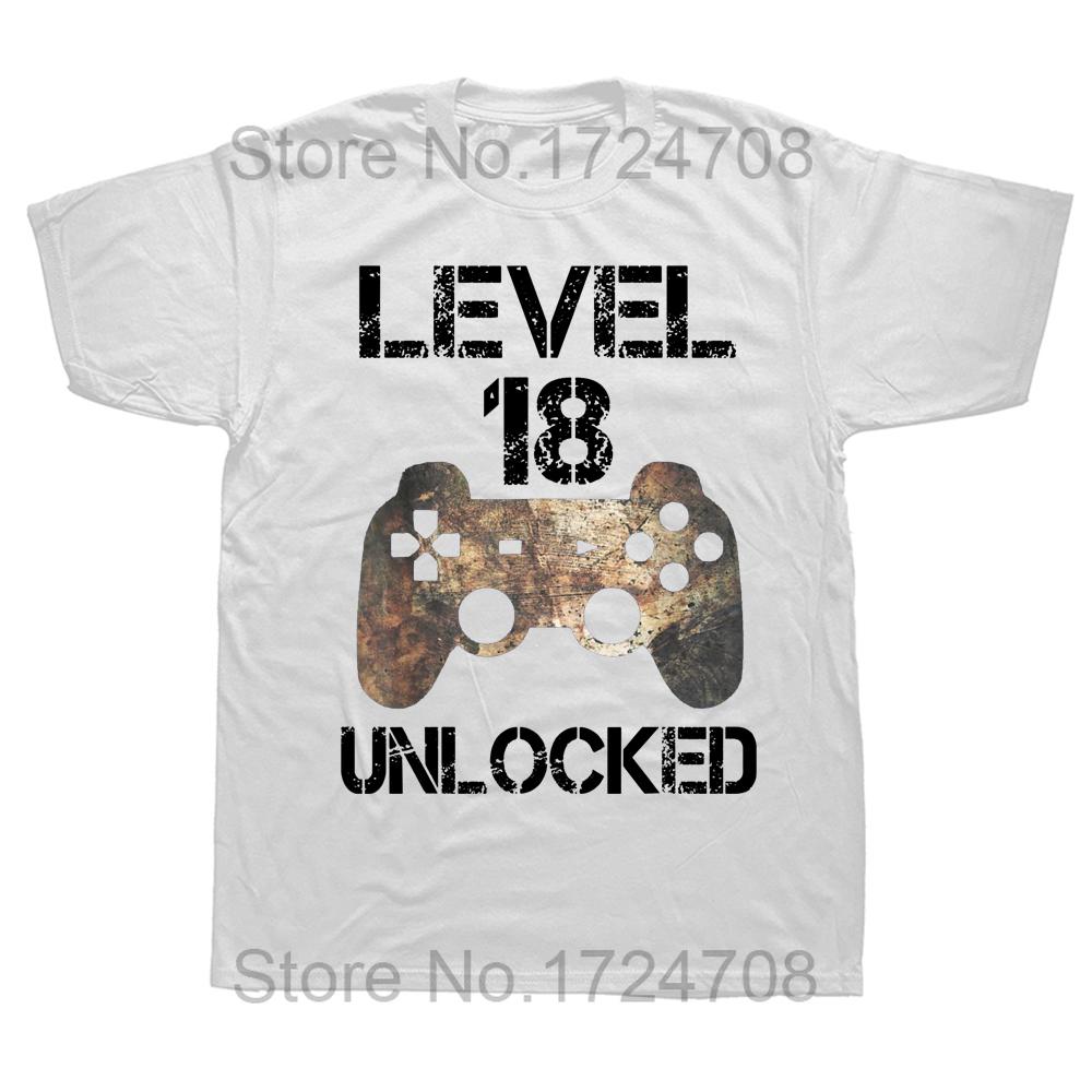 Level 18 Unlocked 18th Birthday 18 Year Old Gamer Boys T Shirts Graphic Cotton Streetwear Birthday Gifts Summer 2006 T-shirt