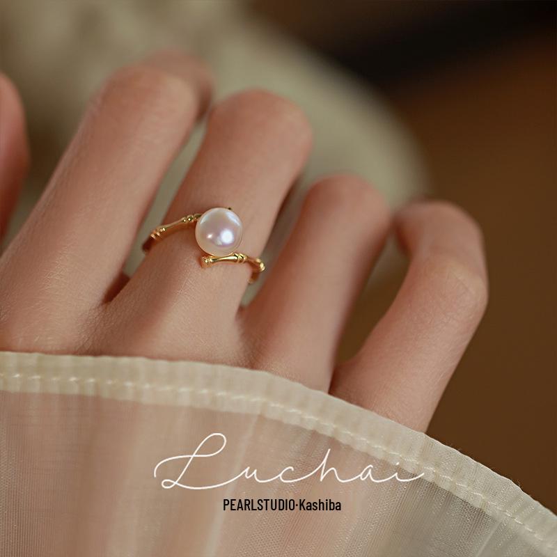 

S925 Sterling Silver Pearl Open Ring: Women s Luxury Fashion Index Finger Design Adjustable Open Size