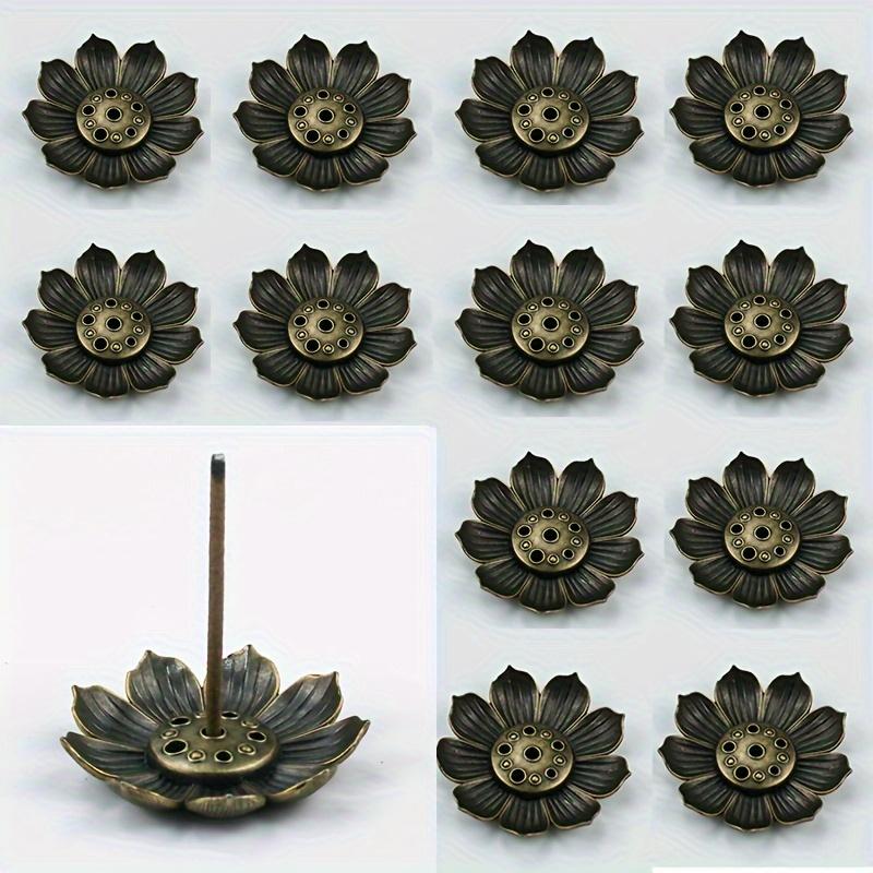 Mini incense holder, alloy lotus incense holder, multi-hole incense holder, household Buddhist Zen incense holder-Metal home and office decorations Six-Hole Lotus - Bronze 3