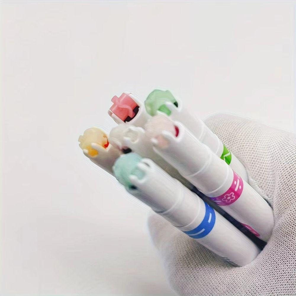 6Pcs/Set Creative Colored Highlighter Pen Set Flowers Line Shaped Line Shaped Marker  Journaling