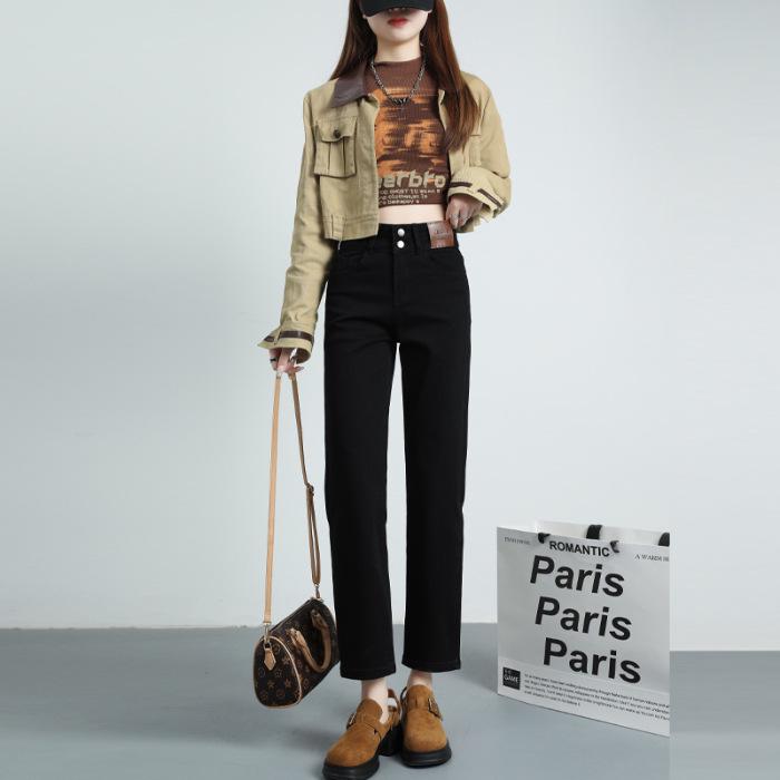 Jeans droits taille haute pour femme Automne/Hiver 2025 – Pantalon cigarette amincissant et allongeant les jambes