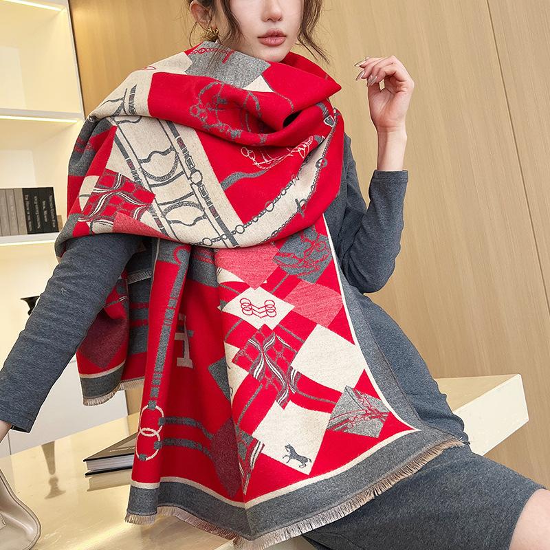 2024 Winter New Imitation Cashmere Double Sided Warm Summer Air Conditioning Room Shawl Neck Thickened Scarf