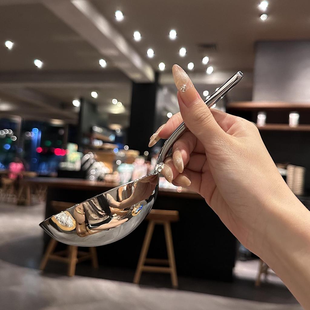 Stainless Steel Big Round Spoon Deep Big Head Spoon Household Soup Spoon 316 Stainless Steel Spiral Noodle Spoon