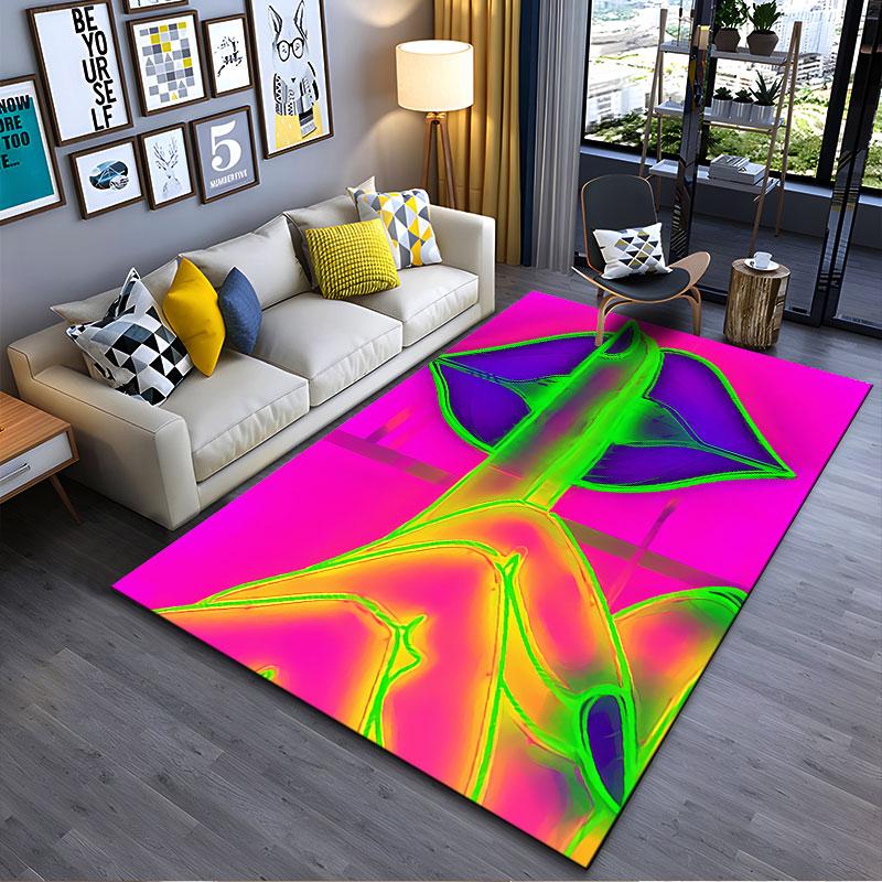 Neon Lips and Finger Art Carpet suitable as a non-slip mat for the living room or bedroom sofa