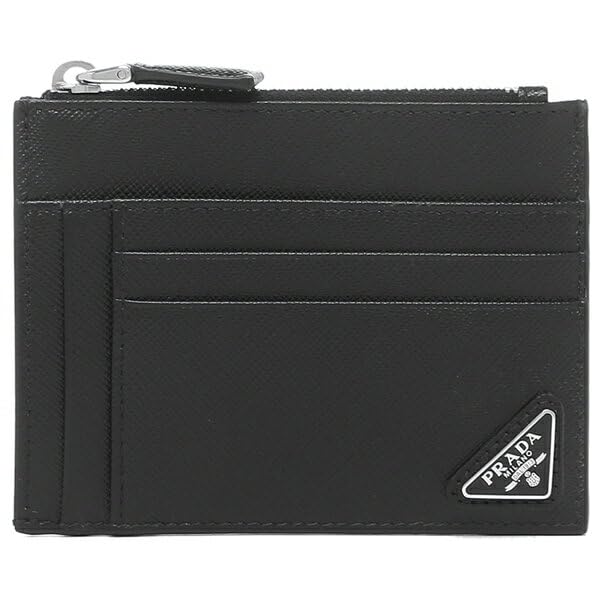 Geantă pentru carduri și monede cu logo triunghiular Saffiano, neagră, 2MC067 QHH F0002 [Prada] Bărbați [Articol]