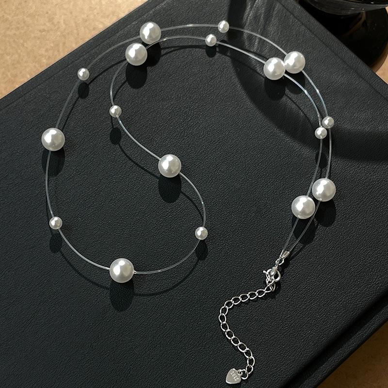 S925 Silver Mermaid Pearl Necklace - Luxurious French Starry Sky Layered Clavicle Chain