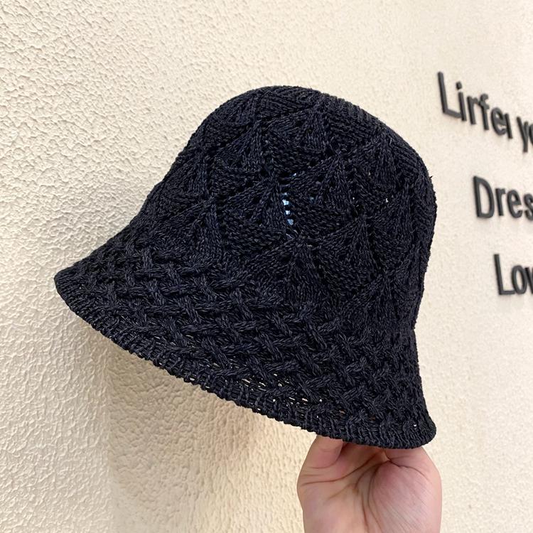 Bucket Hat Women's Spring and Summer Plain and Versatile Fashion Bucket Hat Hollow Face Small Temperament Knitted Basin Hat