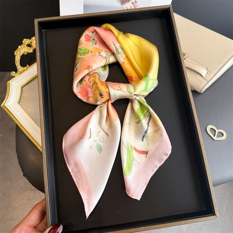 2026 New Floral Printed Square Scarf for Women Soft Lightweight Scarf Headbands Fashion Bag Tie Ribbon Hair Bands Bandana