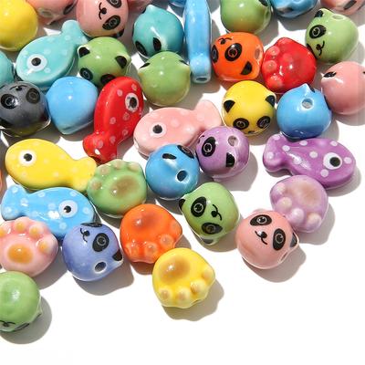 10pcs Colorful Animal Ceramic Beads Cute Panda Flat Fish Cat Claw Glaze Spacer Beads For Jewelry Making