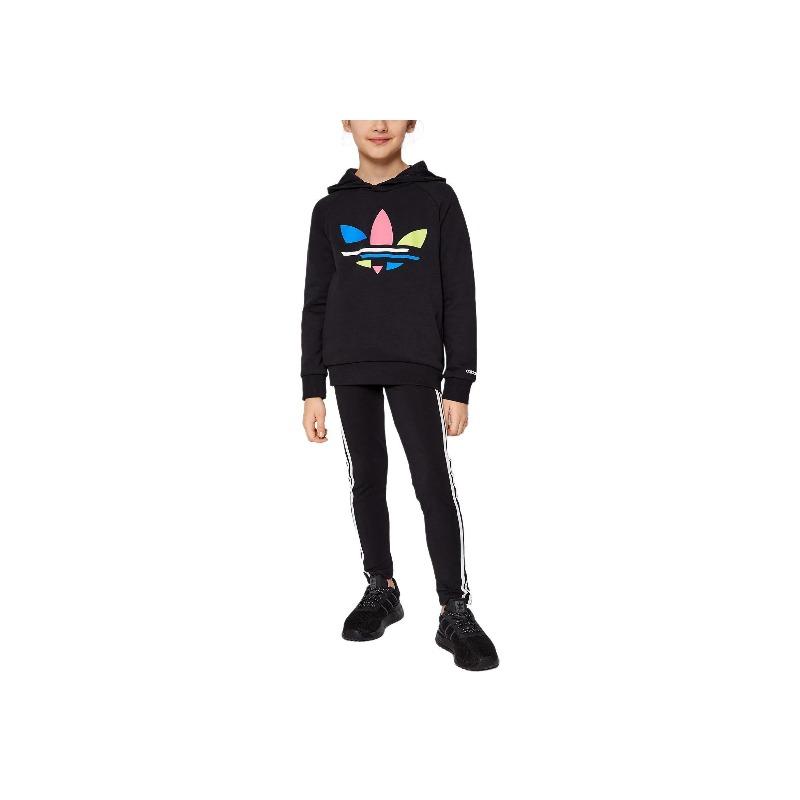 Adidas Originals Logo Print Hoodie Long Sleeve Kids Tops Gray H32388