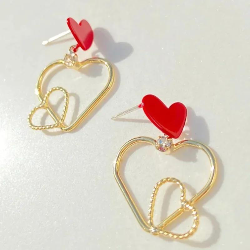 Round Red Water Drop Earrings for Bride's Wedding, Festive Accessories, High-end Jewelry, Birthday Gifts, and Sparkling