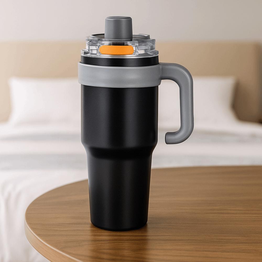 Straw Insulated Coffee Mug Ceramic Liner Travel Mug Handle Thermos Cup  Travel