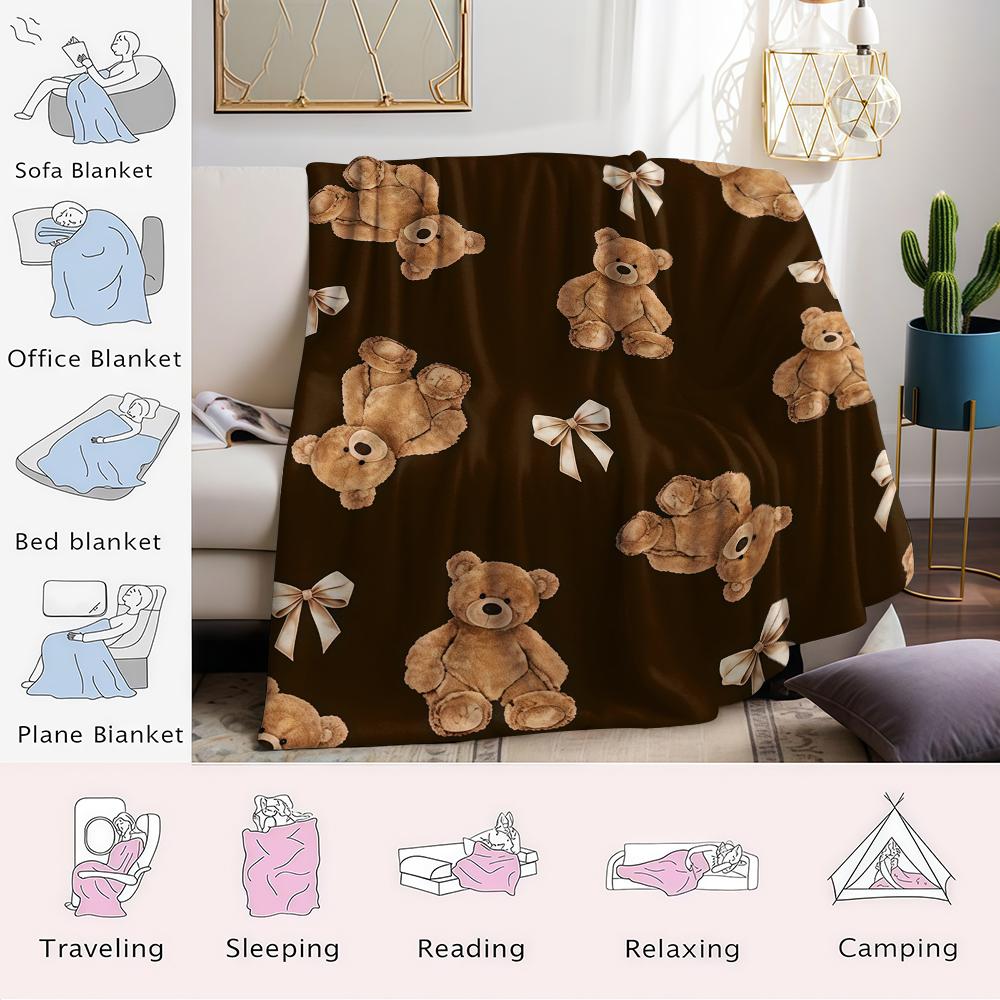 Bär mit Schleife Motiv Flanelldecke Warm Weich Halloween Weihnachten Sofa Warm Gemütlich Dekoratives Dekor Geschenk für Alle Jahreszeiten