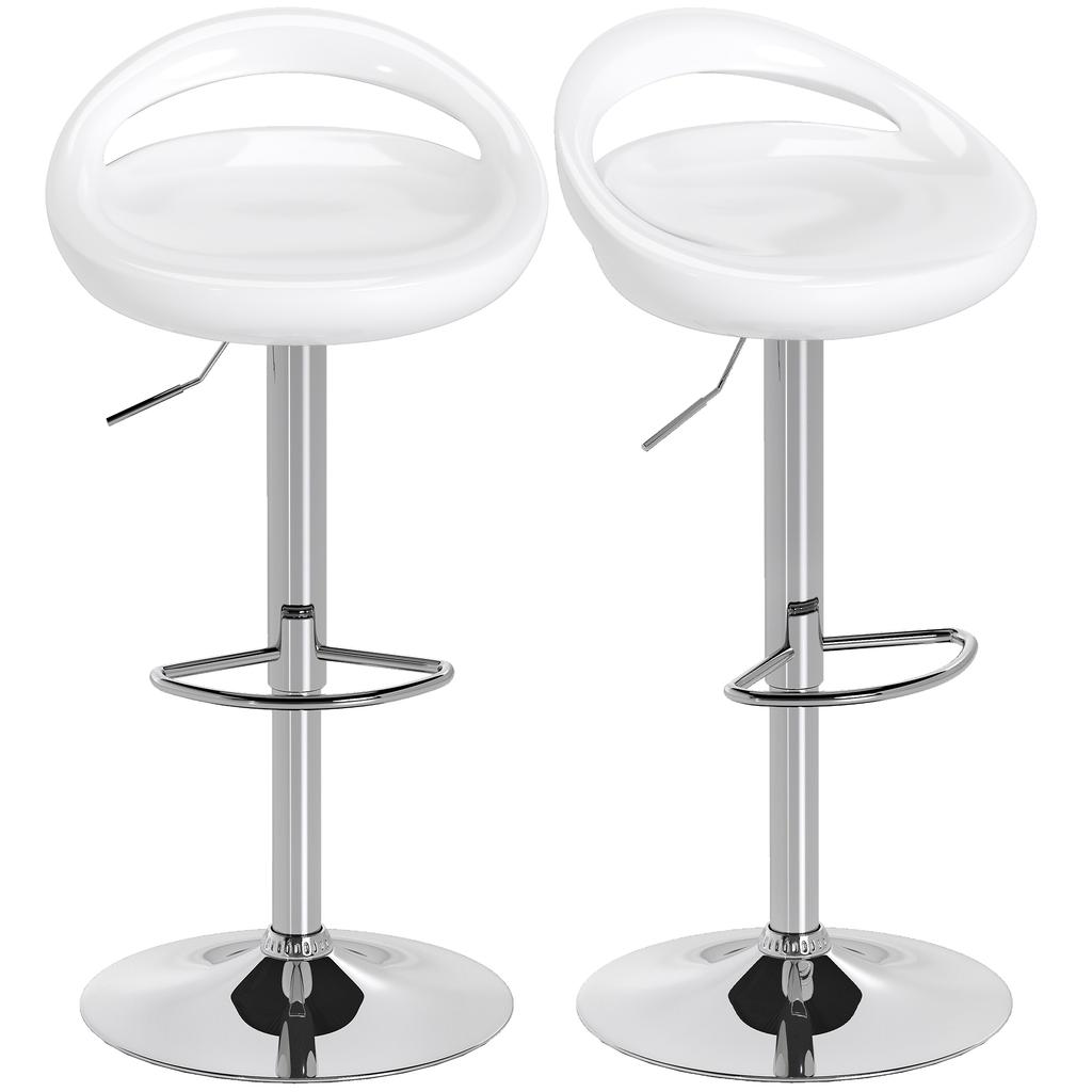 Set of 2 bar stools bar chairs adjustable height backrest and footrest swivel 360 degrees 46x41x76-96cm white