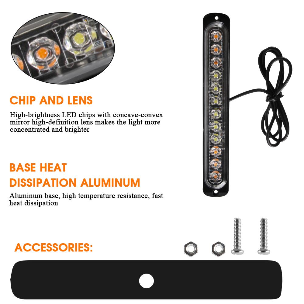 12 LED Strobe Warning Light  Police Lights Tail Lamp Led Side light 18 Flashing Modes for Car Truck Light 12V 24V White Yellow