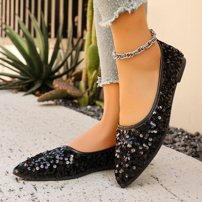 Fashion Ladies Shoes 2025 Fashion Shallow Women's Flats New Sequins Daily Hot Sale Comfortable Best Seller Plus Size Flat Low Heels
