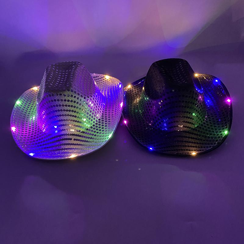 Holiday Light Up Supplies Western Cowboy Hat Fluorescent Party Cap LED Cowboy Cowgirl Hat Shining Rave Party