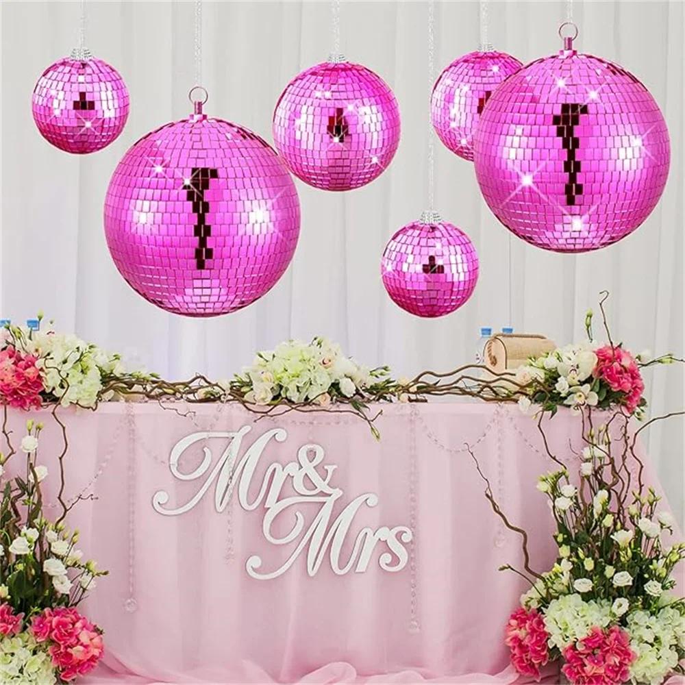A Pack of 10-20cm Pink Reflective Mirror Balls, Laser Balls, Disco Balls, Valentine's Day, Christmas, Various Holiday Decoration