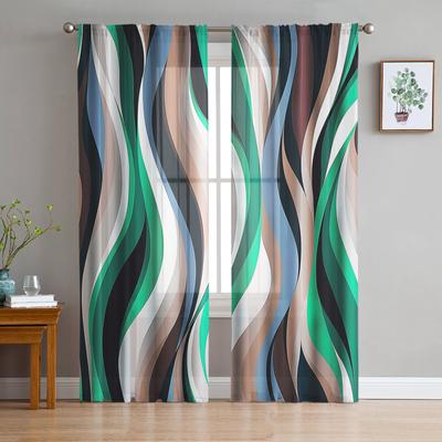 Abstrakte Farbblock-Vorhänge mit Farbverlauf Grün Transparent für Wohnzimmerdekoration Fenstergardinen Küchen-Tüll-Voile-Vorhänge