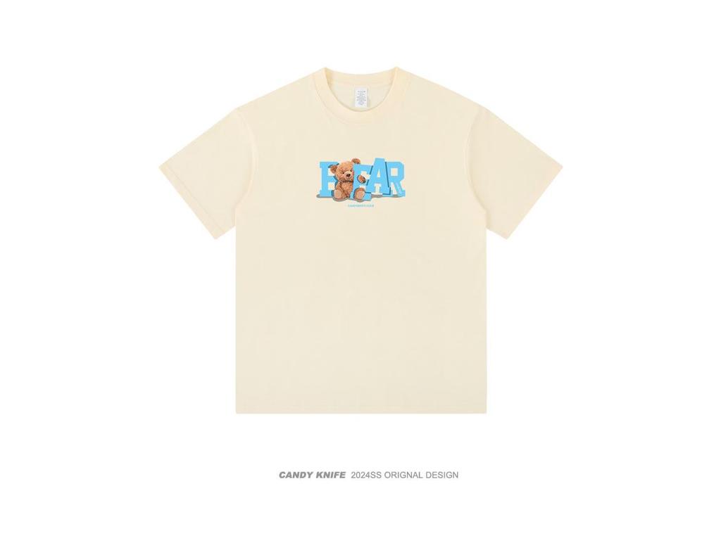 Summer Bear Print Multicolor Unisex T-Shirt, Versatile Short Sleeve