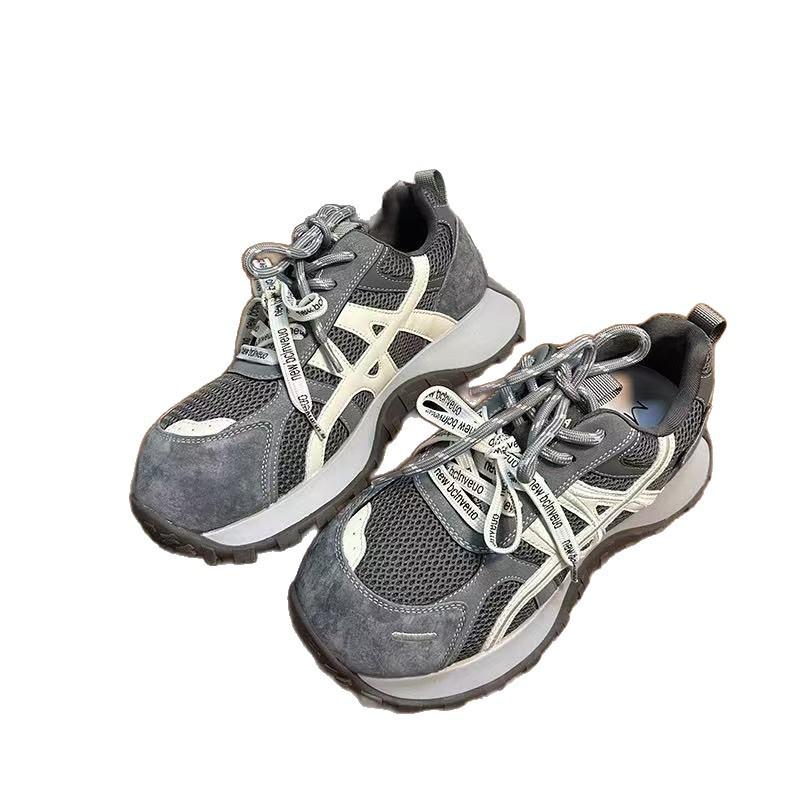 2025 New Matte Soft Leather Color Matching Lace-up Platform Muffin Small Waist Sports Shoes Dad Shoes Casual Shoes Women's Shoes