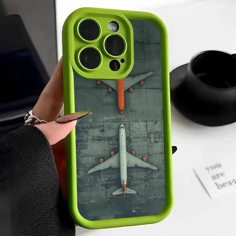 Premium Airplane Pattern Phone Case For IPhone 16 15 14 11 13 12 Pro Max 7 8 Plus X XR XS SE Soft Leather Shockproof Back Cover