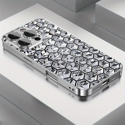 Sechseckiges Diamantmuster Galvanisiertes Silbernes Handyhülle Für Samsung Galaxy S25 S24 S23 Ultra Plus FE Gehärtetes Glas Cover