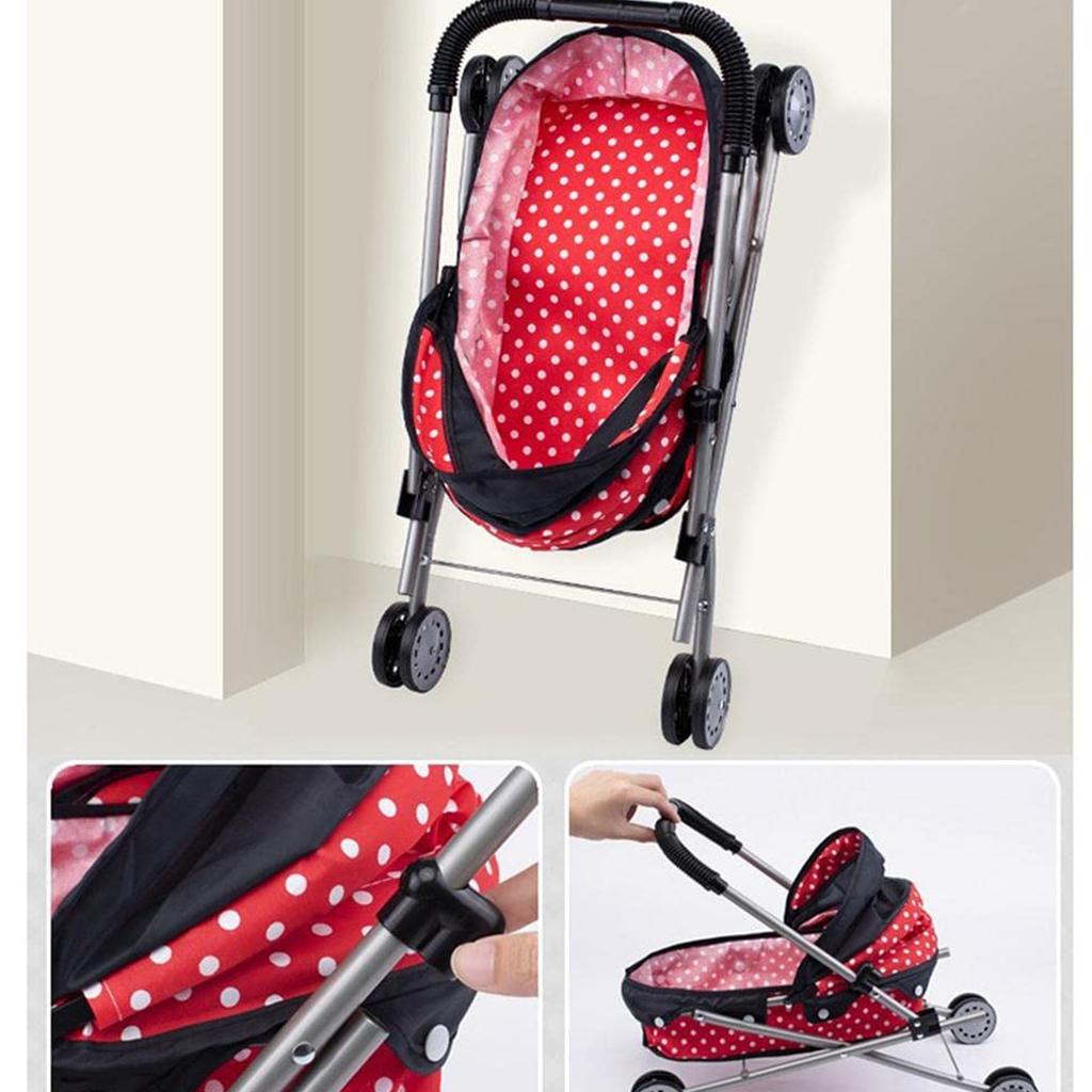 Dollhouse Pretend Play Baby Stroller Push Cart for Kids with Iron Frame and Oxford Fabric
