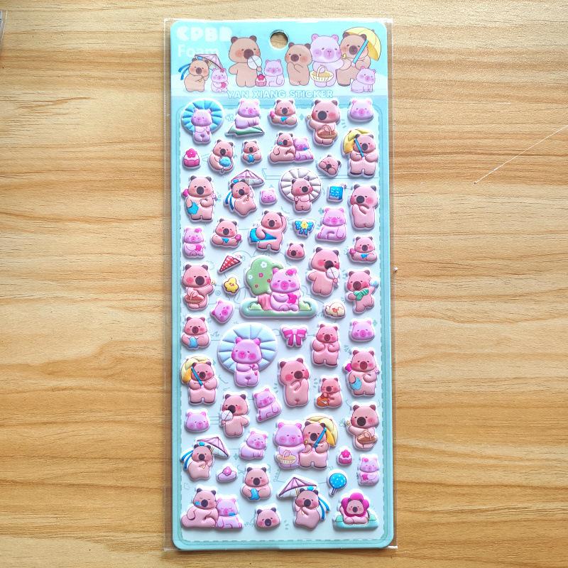 Capibara Dolphin Cub Bear Soft Children Cartoon Bubble Sticker Three-dimensional Soft Decorative Hand Account Cute Little Sticker
