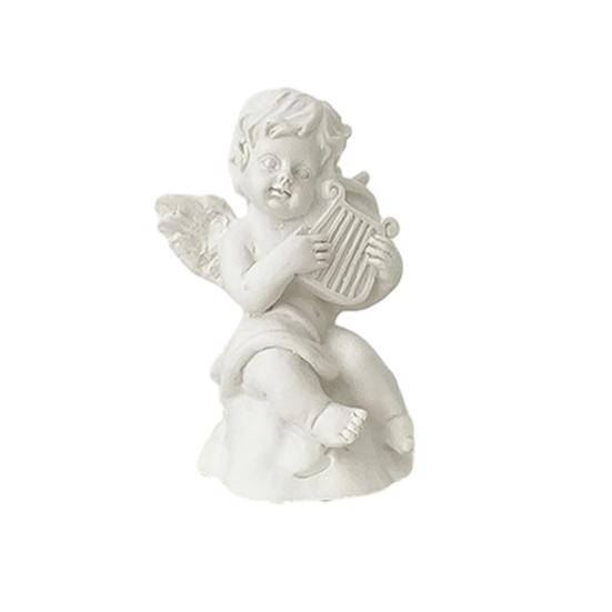 

2 Pcs Mini Cupid Figurine Small Resin Cherubs Playing Musical Instrument Statue Miniature Decorative White Angel Ornament for Home Office Tabletop C