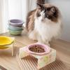 Baizihuahu Pet Ceramic Bowl with Flower Lace, Stable Base Acrylic Stand, Anti-Tip Design Dish for Cats And Dogs Food Water