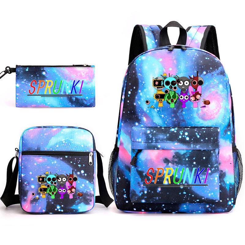 New rhythm box Sprunki music game schoolbag backpack pencil bag three-piece set student heat transfer backpack