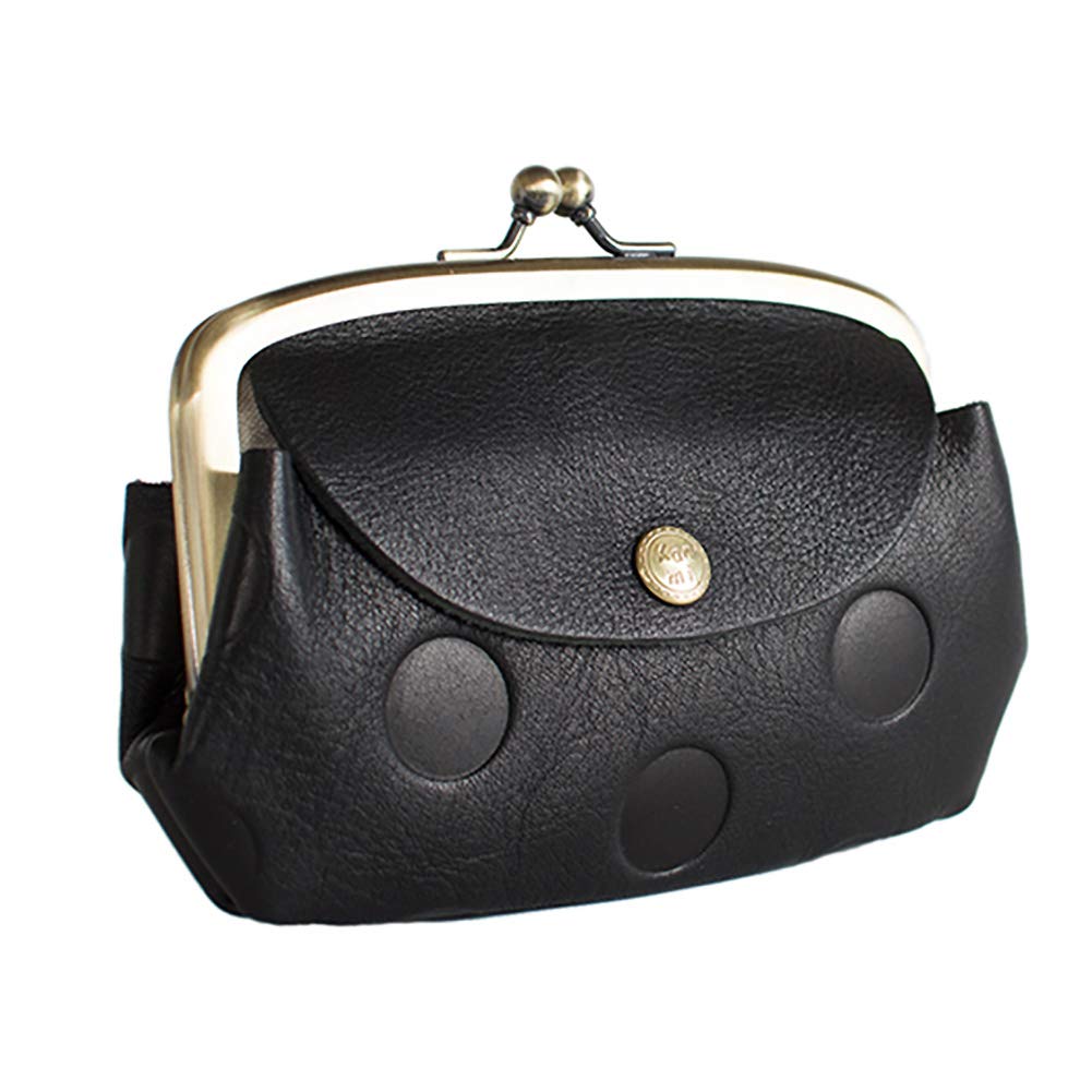 

Kanmi Candy Roof Parent-Child Clasp Purse WL17-72, Polka Dot Wallet, Women s, Genuine Leather, Made in Japan (Black)