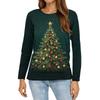 Women's Fashion Casual Slit Hem Round Neck Long Sleeve Loose Christmas Printed T-Shirt Ladies Top