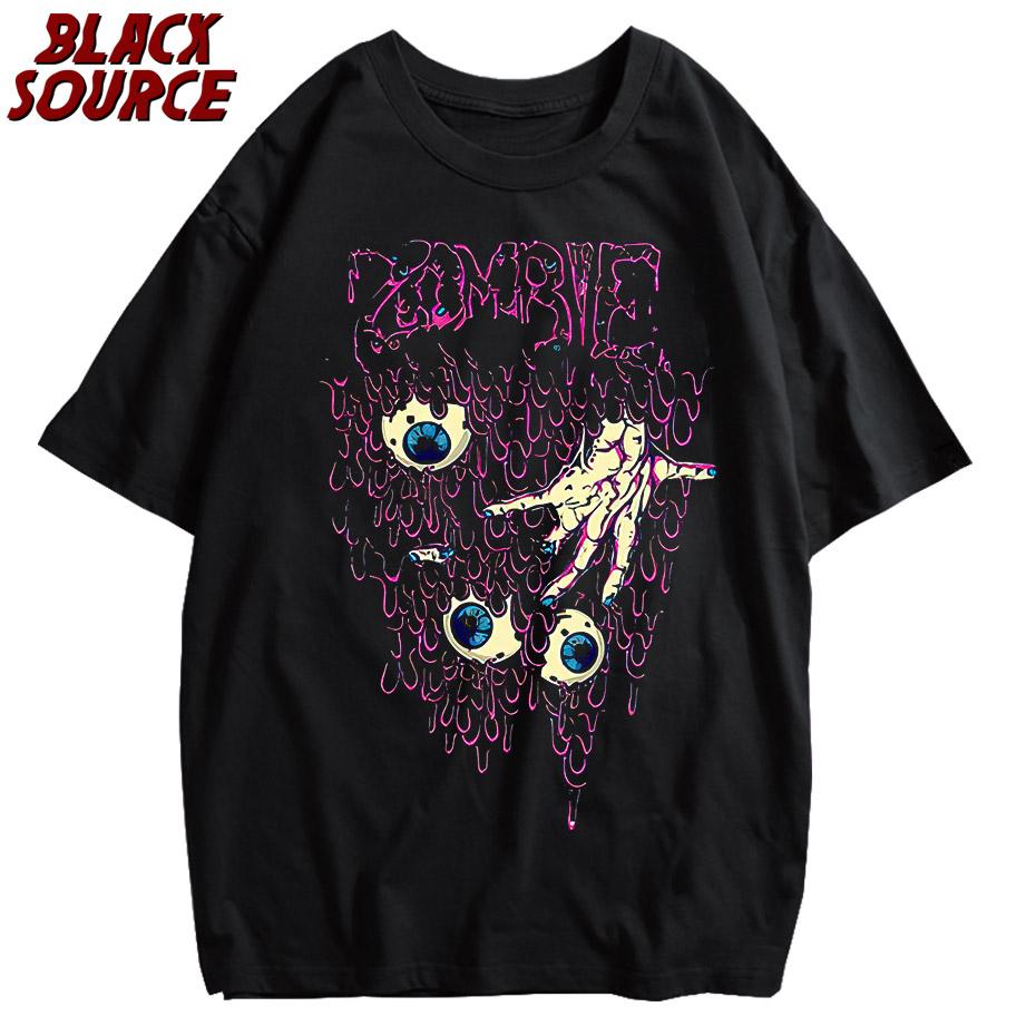 

Yk Zombie Horror Vintage Goth Tees Clothes T Shirts for Women Gothic Loose Oversized Cotton Men Fashion Washed Streetwear Top S
