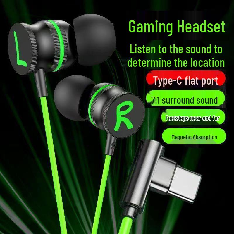 Type-C Elbow Noise-Cancelling Magnetic Earphones with Comfortable Long-Wear Design, Wired In-Ear Gaming Earbuds Y7