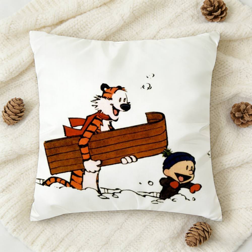 CCalvin and Hobbes Doublesided Printed Square Decorative Cushion Cover for Sofa Living Room Home Decor