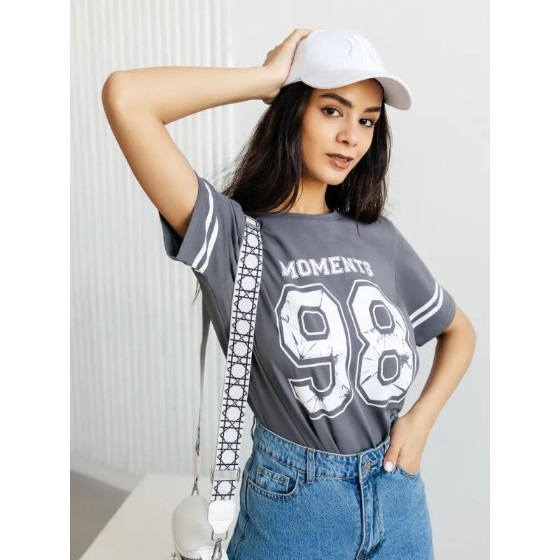 Summer Ladies T-Shirt Sports Style Short-Sleeved Y2k 2000s Fashion Casual Oversized Ladies Clothing