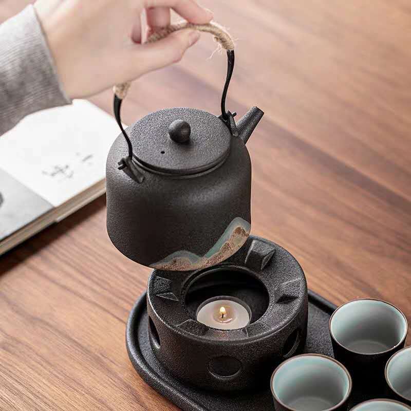 Japanischer Teekannenwärmer aus Keramik – Teekocher mit Kerzenheizung und Teesieb-Set für Kung-Fu-Tee oder Aromatherapie