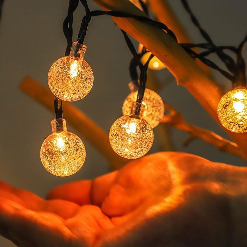 Solar LED String Lights with Multiple Power Options - Camping Fairy Lights, Green Wire, Waterproof Bubble Ball Design
