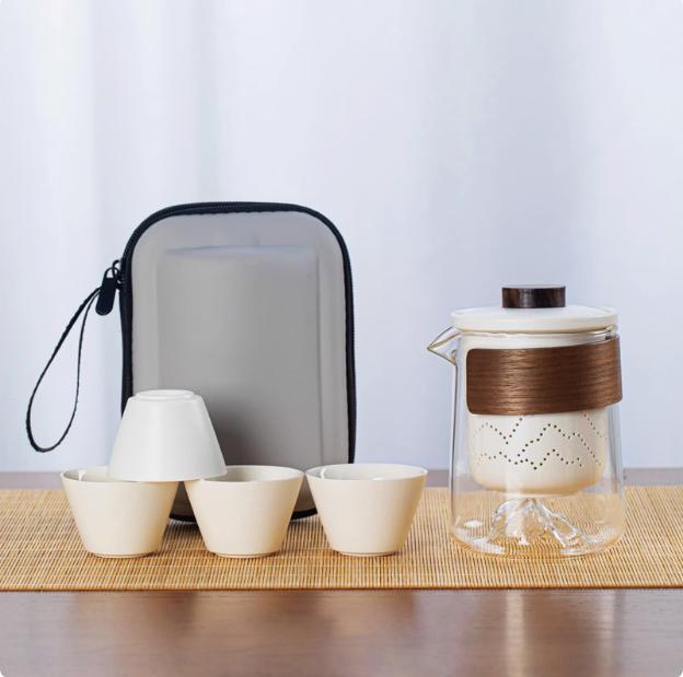 Travel Tea Set Quick Cup Portable Camping Outdoor Travel Brewing Tea Cup One Pot Three Cups Teapot