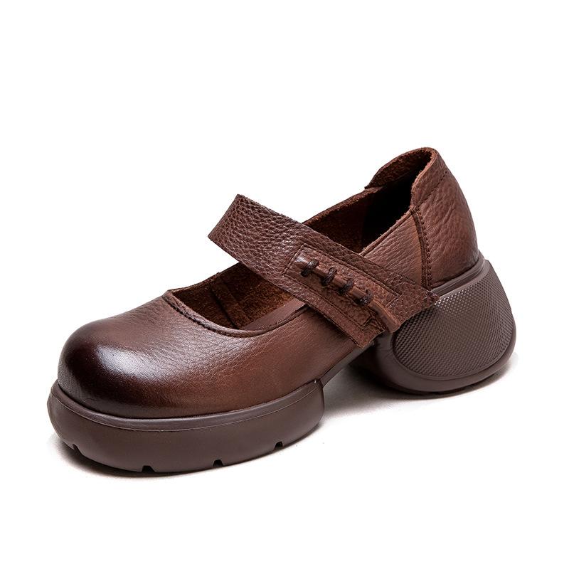 Fashion GKTINOO Retro Thick Soled Comfortable Pumps 2025 Autumn New Genuine Leather Round Toe Hook & Loop Women's Shoes