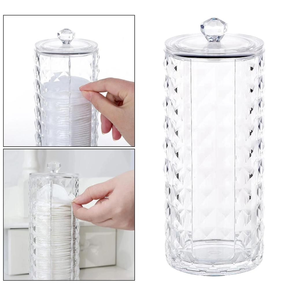 Cosmetic Cotton Pad Round Holder Clear Acrylic Table Top Storage Organizer Box for Makeup Pads and More  for Bathroom or Bedroom